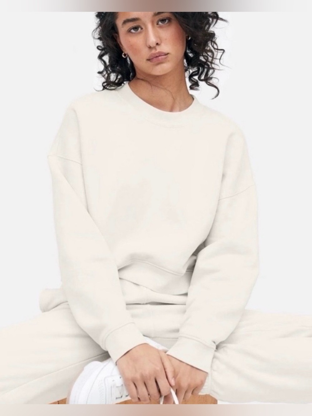 MATE the Label Organic Fleece Shrunken Crew Neck Sweatshirt Bone M streetwear
